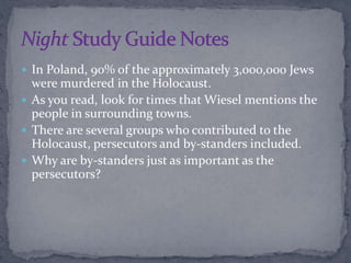  In Poland, 90% of the approximately 3,000,000 Jews 
were murdered in the Holocaust. 
 As you read, look for times that ...