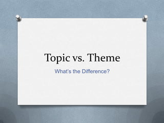 Topic vs. Theme
What’s the Difference?

 
