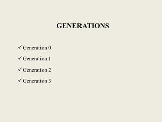 GENERATIONS
 Generation 0
 Generation 1
 Generation 2
 Generation 3
 