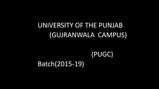 UNiVERSITY OF THE PUNJAB
(GUJRANWALA CAMPUS)
(PUGC)
Batch(2015-19)
 
