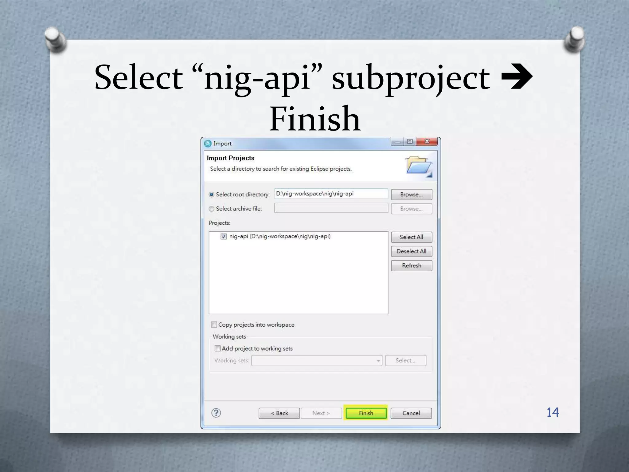Select “nig-api” subproject Finish14