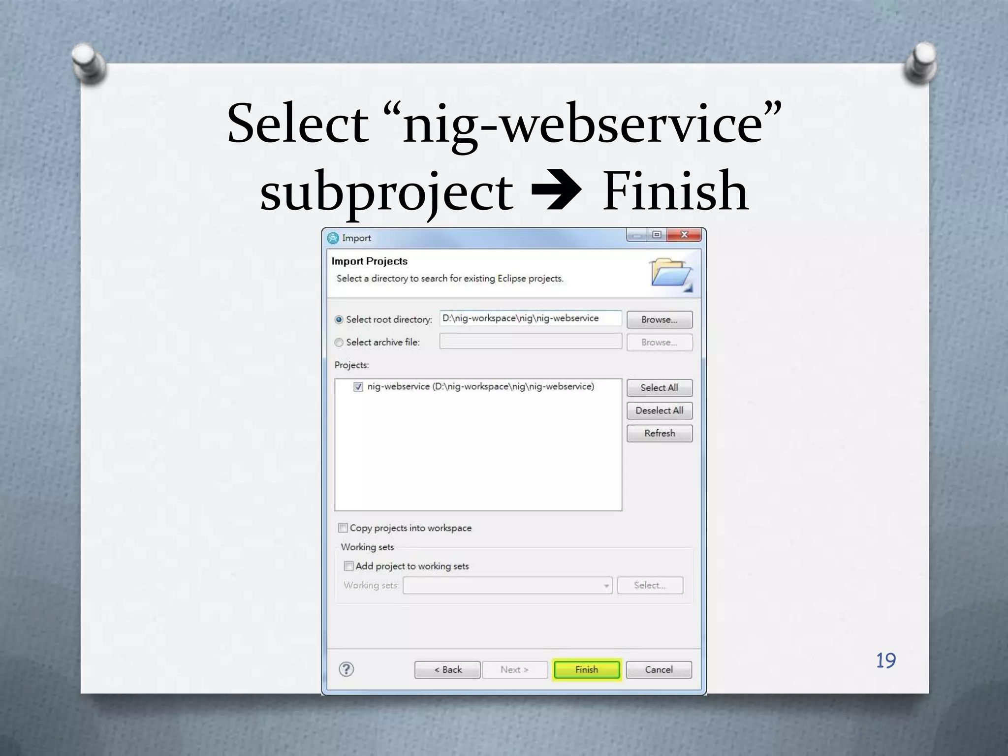 Select “nig-webservice” subproject Finish19