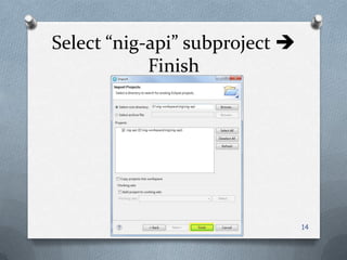 Select “nig-api” subproject  Finish14