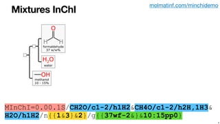 Mixtures InChI
4
molmatinf.com/minchidemo
MInChI=0.00.1S/ & &


/n{{ & }& }/g{{ &}& }
CH2O/c1-2/h1H2
1 37wf-2
CH4O/c1-2/h2...