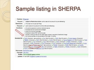 Sample listing in SHERPA
 