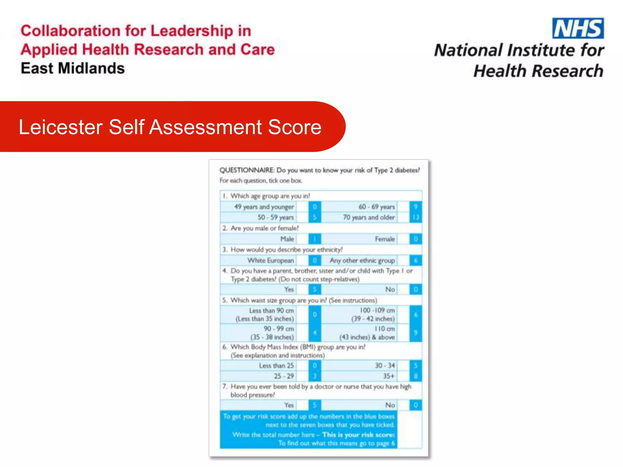 Leicester Self Assessment Score
 