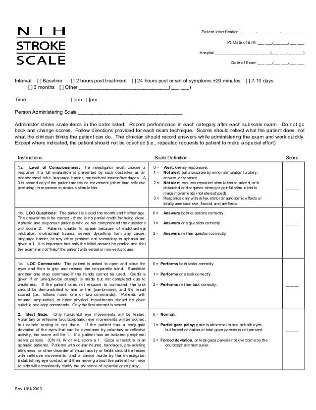 Printable Nih Stroke Scale Printable Nih Stroke Scale