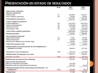 PRESENTACIÓN EN ESTADO DE RESULTADOS
 