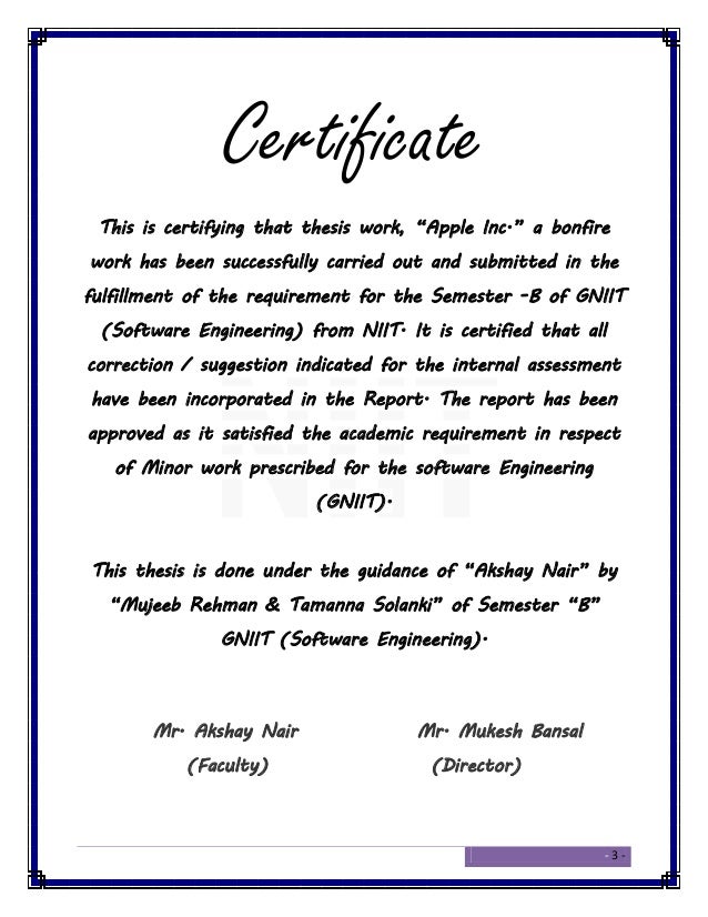 project work certificate format