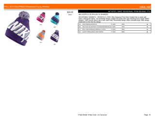 616
409
012
547
$20.00
W0001
●718797 | NIKE SEASONAL POM BEANIE YTH
96% ACRYLIC,3% NYLON,1% SPANDEX
REVERSIBLE WARMTH. VERSATILE LOOK. Nike Seasonal Pom Kids' Knitted Hat is made with
warm, soft acrylic fabric. Its reversible design creates two looks with color blocking and a large "NIKE"
graphic. 100% acrylic fabric has a soft, warm feel. Reversible design offers versatile style. Nike design
trademark is knit into the design.
616 VIVID PINK/BLACK//WHITE 7/1-9/30 MISC ■
409 TIDE POOL BLUE/SPORT FUCHSIA//INSIGNIA BLUE7/1-9/30 MISC ■
012 WOLF GREY/PINKSICLE//BRIGHT CITRUS 7/1-9/30 MISC ■
547 COURT PURPLE/WOLF GREY//WHITE 7/1-9/30 MISC ■
FALL 2015 EQUIPMENT|Headwear|Young Athletes nike.net
● New Model ■ New Color c/o Carryover Page: 19
 
