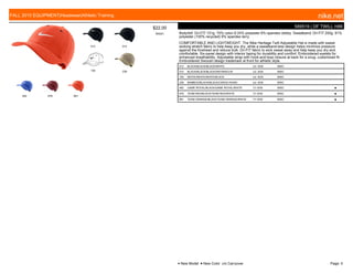 012 014
100 239
482 678 891
$22.00
W0501
589519 | DF TWILL H86
Body/bill: Dri-FIT 151g. 70% nylon 6 24% polyester 6% spandex dobby. Sweatband: Dri-FIT 200g. 91%
polyester (100% recycled) 9% spandex terry.
COMFORTABLE AND LIGHTWEIGHT. The Nike Heritage Twill Adjustable Hat is made with sweat-
wicking stretch fabric to help keep you dry, while a sweatband-less design helps minimize pressure
against the forehead and reduce bulk. Dri-FIT fabric to wick sweat away and help keep you dry and
comfortable. Six-panel design with interior taping for durability and comfort. Embroidered eyelets for
enhanced breathability. Adjustable strap with hook-and-loop closure at back for a snug, customized fit.
Embroidered Swoosh design trademark at front for athletic style.
012 BLACK/BLACK/BLACK/WHITE c/o -9/30 MISC
014 BLACK/BLACK/BLACK/ANTHRACITE c/o -9/30 MISC
100 WHITE/WHITE/WHITE/BLACK c/o -9/30 MISC
239 BAMBOO/BLACK/BLACK/CARGO KHAKI c/o -9/30 MISC
482 GAME ROYAL/BLACK/GAME ROYAL/WHITE 7/1-9/30 MISC ■
678 TEAM RED/BLACK/TEAM RED/WHITE 7/1-9/30 MISC ■
891 TEAM ORANGE/BLACK/TEAM ORANGE/WHITE 7/1-9/30 MISC ■
FALL 2015 EQUIPMENT|Headwear|Athletic Training nike.net
● New Model ■ New Color c/o Carryover Page: 5
 