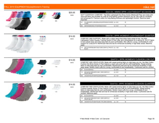 917 964
$20.00
W059
SX4129 | WMNS 6PPK LIGHTWEIGHT NO-SHOW- M
SOFT EVERYDAY COMFORT. The Nike Lightweight No-Show Socks (Medium/6 Pair) are made with
ultra-soft fabric and durable rib cuffs for long-lasting comfort wherever you go. Rib cuffs for durability
and enhanced fit. Premium cotton for long-lasting softness and lightweight comfort. Machine wash
Imported
917 ATL/(W)/DKATL/(W)/W/(BLACK)/HPR/(W)/STG/(W)/E
LY/(W)
c/o -5/31 M
964 DNP/(W)/MD/(W)/LTP/(W)/W/(BLACK)/G c/o -5/31 M
114
$14.00
W576
SX4730 | 3PPK WOMEN'S LIGHTWEIGHT QUARTER
COMFORT AND SUPPORT. Made with a cotton blend that helps keep sweat at bay, the Nike
Lightweight Cotton Quarter Training Socks (3 Pair) offer arch compression for a secure fit. Dri-FIT fabric
to wick sweat away and help keep feet dry and comfortable. Rib cuffs for a snug, comfortable fit. Arch
support for a secure fit. Reinforced heel and toe for enhanced durability in high-wear areas. Machine
wash
114 WHT/(DYNPINK)/WHT/(WLFGREY)/WHT/(LTPHOTO
BLUE)
c/o -10/5 M
001 114
946
$14.00
W576
SX4731 | 3PPK WOMEN'S CUSHION LOW CUT
COMFORT AND VENTILATION. Made with sweat-wicking fabric to help keep you dry, the Nike Cotton
Cushion No-Show Socks (3 Pair) feature a mesh sole and cuffs for soft breathability. Sweat-wicking
fabric to help keep feet dry and comfortable. Reinforced heel and toe for enhanced durability in high-
wear areas. Stretch mesh cuffs for a snug, comfortable fit and breathability. Cushioned sole for comfort.
001 BLACK/(WHITE) c/o -5/31 M
114 WHT/(DYN PINK)/WHT/(WLF GREY)/WHT/(LT
PHOTO BLUE)
c/o -5/31 M
946 CW/(WHITE)/VP/(WHITE)/DHG/(WHITE) c/o -1/31 M
001 114
946
$14.00
W576
SX4733 | 3PPK WOMEN'S CUSHION QUARTER
COMFORT AND VENTILATION. Made with sweat-wicking fabric to help keep you dry, the Nike Cotton
Cushion Quarter Socks (3 Pair) feature a mesh sole and cuffs for soft breathability. Sweat-wicking
fabric to help keep feet dry and comfortable. Stretch mesh cuffs for a snug, comfortable fit and
breathability. Reinforced heel and toe for enhanced durability in high-wear areas. Cushioned sole for
comfort. Machine wash
001 BLACK/(WHITE) c/o -5/31 M
114 WHT/(DYN PINK)/WHT/(WLF GREY)/WHT/(LT
PHOTO BLUE)
c/o -5/31 M
946 CW/(WHITE)/VP/(WHITE)/DK HTR GREY/(WHITE) c/o -1/31 M
FALL 2015 EQUIPMENT|Socks|Women's Training nike.net
● New Model ■ New Color c/o Carryover Page: 65
 