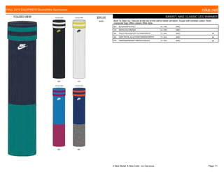007 107
461 481
$30.00
W0051
SX5057 | NIKE CLASSIC LEG WARMER
Built To Stay Up / Secure at the top of the calf to resist roll-down. Super-soft combed cotton. Bold,
oversized logo offers classic Nike style.
007 BLACK/WHITE//VOLT c/o -10/5 MISC
107 WHITE/VOLT//BLACK c/o -10/5 MISC
461 PHOTO BLUE/SPORT FUCHSIA//WHITE 7/1-10/5 MISC ■
481 DEEP ROYAL BLUE/TEAM ORANGE//WHITE 7/1-10/5 MISC ■
431 OBSIDIAN/RADIANT EMERALD//WHITE 7/1-10/5 MISC ■
FALL 2015 EQUIPMENT|Socks|Nike Sportswear nike.net
● New Model ■ New Color c/o Carryover Page: 71
 