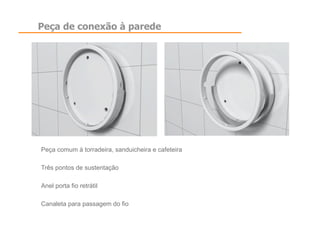 Peça de conexão à parede




Peça comum à torradeira, sanduicheira e cafeteira

Três pontos de sustentação

Anel porta fio retrátil

Canaleta para passagem do fio
 