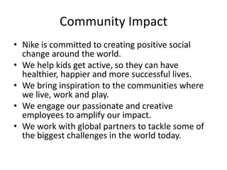 Nike Community Support Program Nike power point presentation | PPTX