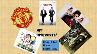 My
Interests!
B-top, C-top
Hostel
Blocks, IIMB

 