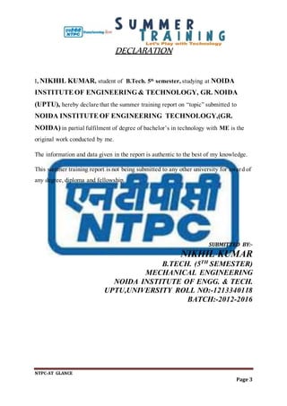 Nikhil kumar project report ON NTPC KANTI | DOCX