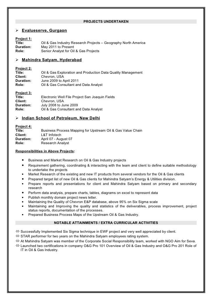 resumes for oil and gas industry
