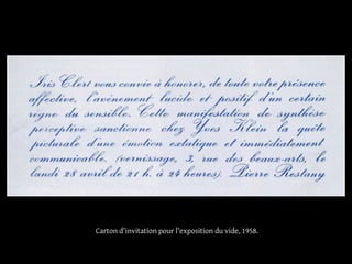 Carton d'invitation pour l'exposition du vide, 1958. 
 