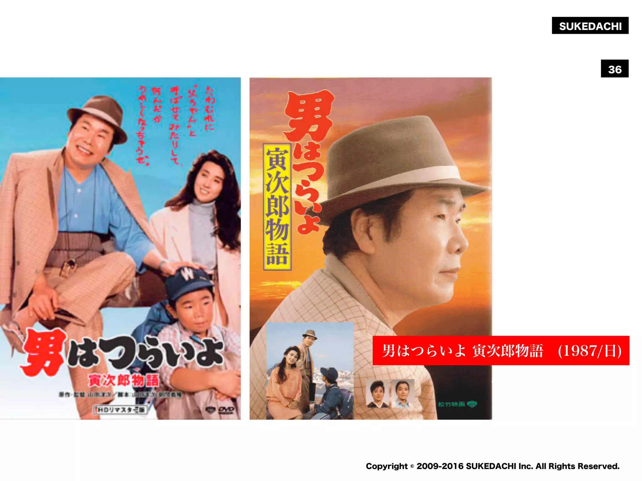 SUKEDACHI
Copyright © 2009-2016 SUKEDACHI Inc. All Rights Reserved.
36
男はつらいよ 寅次郎物語 (1987/日)
 