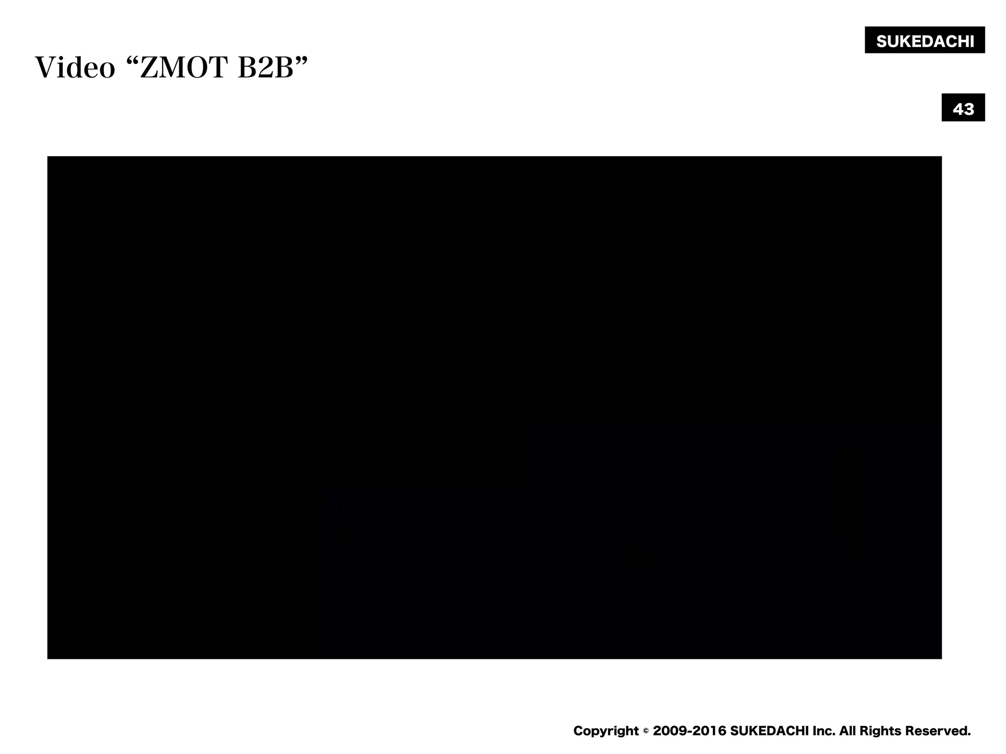 SUKEDACHI
Copyright © 2009-2016 SUKEDACHI Inc. All Rights Reserved.
Video ZMOT B2B
43
 