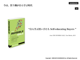 SUKEDACHI
Copyright © 2009-2016 SUKEDACHI Inc. All Rights Reserved.
from THE INVISIBLE SALE, Tom Martin, 2013
自ら学ぶ買い手たち Self-educating Buyers
今は、買う側が自ら学ぶ時代
44
 