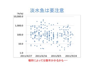 （Bq/kg)
          淡水魚は要注意




          場所によっては数年かかるかも・・・
 