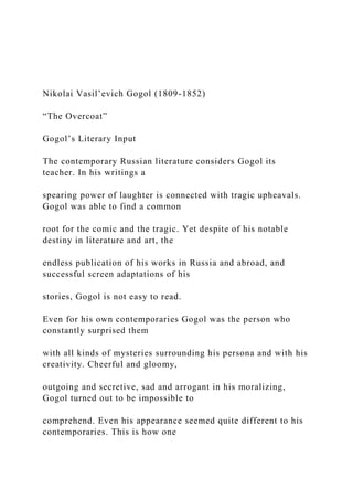 Nikolai Vasil’evich Gogol (1809-1852) The Overcoat” G.docx