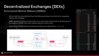Automated Market Makers (AMMs)
- DEX is a DeFi protocol consisting of liquidity pools (smart contracts) for swapping
token...