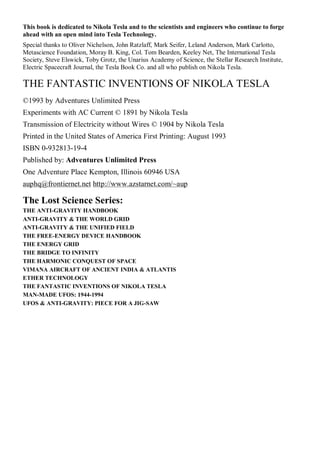 Nikola Tesla Fantastic Inventions pusi kurac | PDF