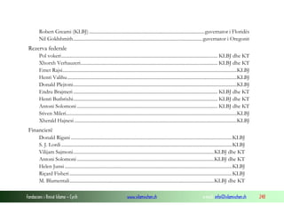 Robert Greami (KLBJ) ................................................................................................guvernator i Floridës
Nil Goldshmith........................................................................................................... guvernator i Oregonit

Rezerva federale
Pol vokeri.................................................................................................................................. KLBJ dhe KT
Xhorxh Verhauzeri.................................................................................................................. KLBJ dhe KT
Emet Rajsi.................................................................................................................................................KLBJ
Henri Valihu .............................................................................................................................................KLBJ
Donald Plejtoni........................................................................................................................................KLBJ
Endru Brajmeri ........................................................................................................................ KLBJ dhe KT
Henri Butbrixhi........................................................................................................................ KLBJ dhe KT
Antoni Solomoni ..................................................................................................................... KLBJ dhe KT
Stiven Mileri..............................................................................................................................................KLBJ
Xherald Hajnesi .......................................................................................................................................KLBJ

Financierë
Donald Rigani ......................................................................................................................................KLBJ
S. J. Lordi ..............................................................................................................................................KLBJ
Vilijam Sajmoni.....................................................................................................................KLBJ dhe KT
Antoni Solomoni ..................................................................................................................KLBJ dhe KT
Helen Junsi ...........................................................................................................................................KLBJ
Riçard Fisheri .......................................................................................................................................KLBJ
M. Blumentali........................................................................................................................KLBJ dhe KT
Fondacioni i Rinisë Islame — Cyrih

www.islamischen.ch

e-mail: info@islamischen.ch

248

 