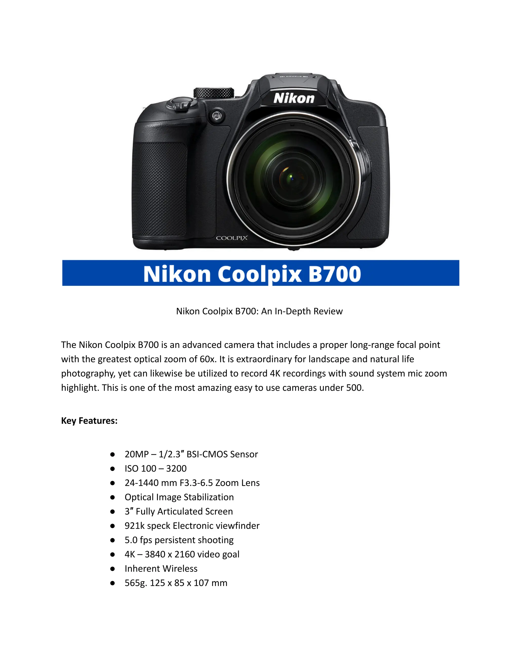 Best Nikon Coolpix B700 In Depth Reviews | PDF