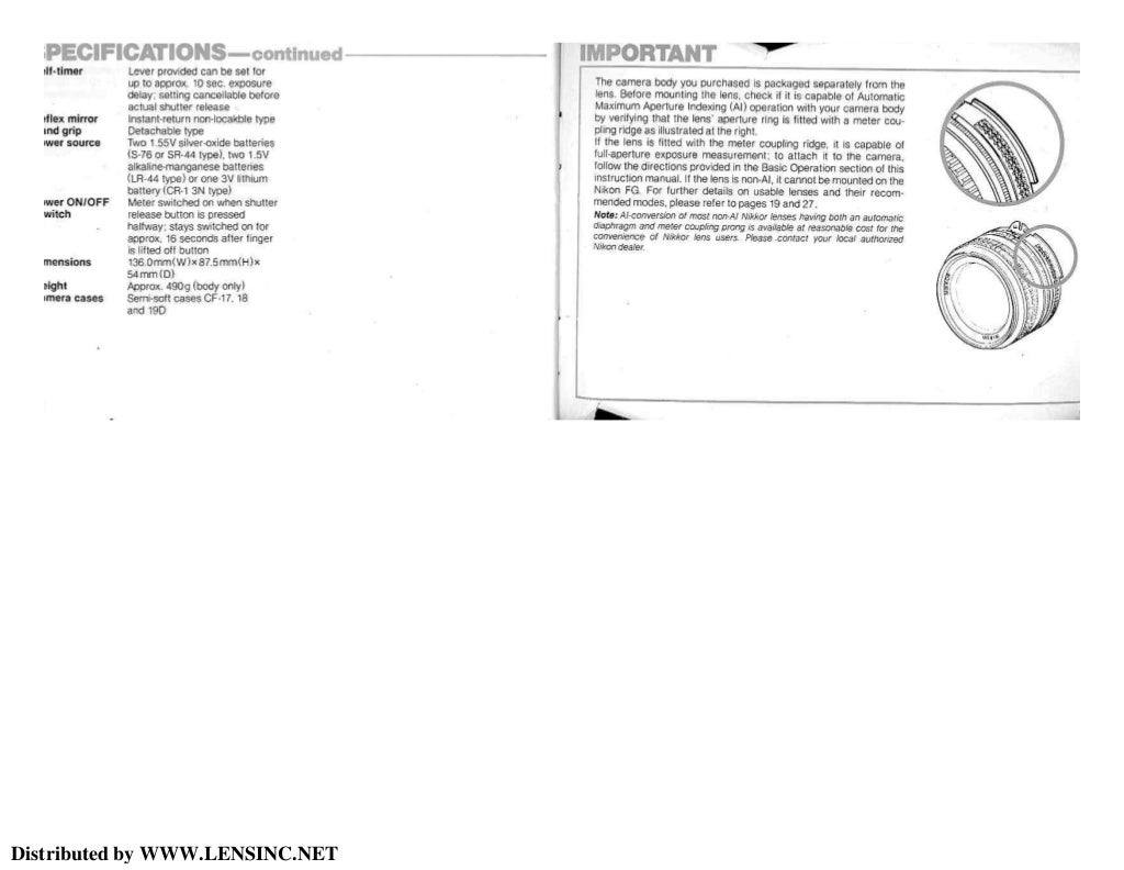 Nikon FG manual