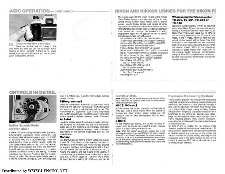Nikon FG manual
