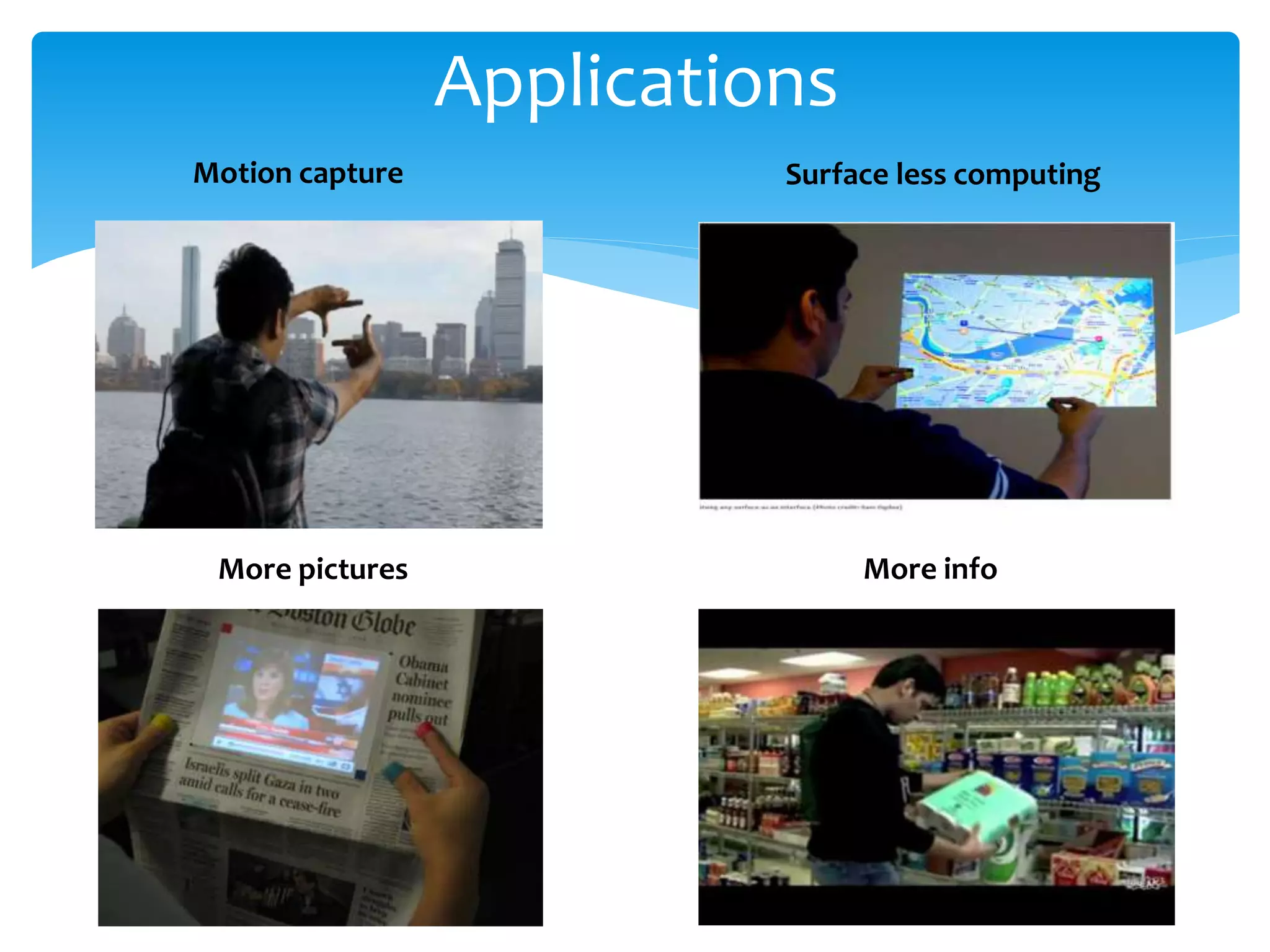 Applications
Surface less computingMotion capture
More pictures More info
 
