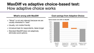 MaxDiﬀ vs adaptive choice-based test: 
How adaptive choice works
What’s wrong with MaxDiﬀ
 Cost savings from Adaptive Choi...