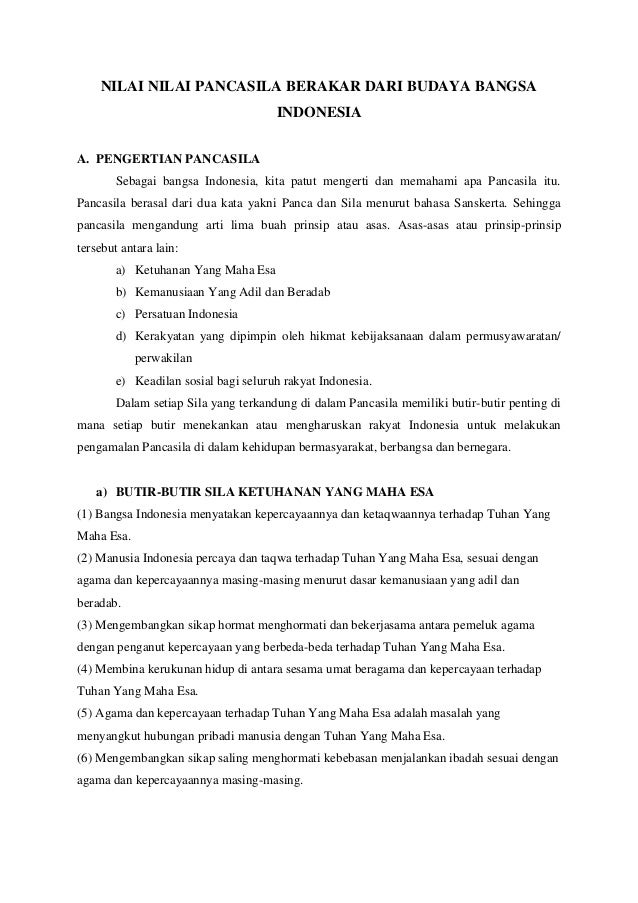 Nilai Nilai Pancasila Berakar Dari Budaya Bangsa Indonesia
