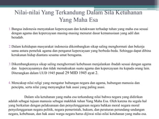 NILAI-NILAI YANG TERKANDUNG PADA SILA KE-1 KETUHANAN YANG MAHA ESA.pptx