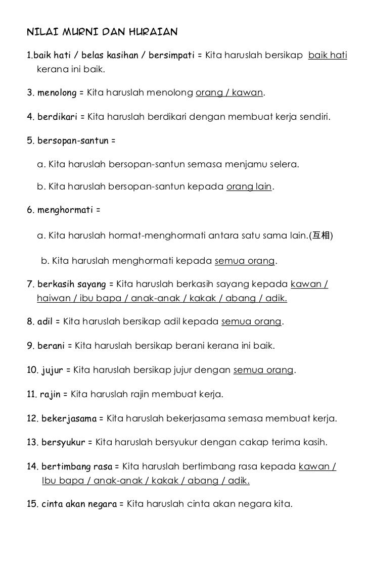 Nilai Murni Dan Huraian