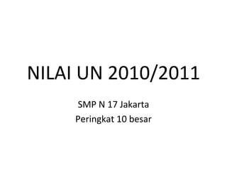 NILAI UN 2010/2011 SMP N 17 Jakarta Peringkat 10 besar 