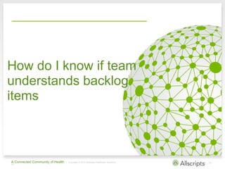 A Connected Community of Health | Copyright © 2013 Allscripts Healthcare Solutions,
Inc.
11
How do I know if team
understa...