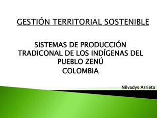 SISTEMAS DE PRODUCCIÓN
TRADICONAL DE LOS INDÍGENAS DEL
PUEBLO ZENÚ
COLOMBIA
Nilvadys Arrieta
 
