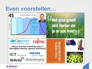 Even voorstellen…
45
>20 jaar ervaring: marketing, sales, IT
B2B digitaal strateeg, eigenaar DutchmarQ
 