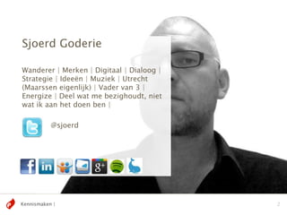 Sjoerd Goderie

Wanderer | Merken | Digitaal | Dialoog |
Strategie | Ideeën | Muziek | Utrecht
(Maarssen eigenlijk) | Vader van 3 |
Energize | Deel wat me bezighoudt, niet
wat ik aan het doen ben |

        @sjoerd
 