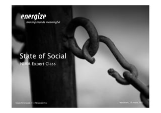 State of Social
    NIMA Expert Class




klaas@energize.nl | @klaasweima   Maarssen, 22 maart 2012
 