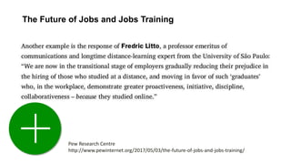 The Future of Jobs and Jobs Training
Pew Research Centre
http://www.pewinternet.org/2017/05/03/the-future-of-jobs-and-jobs-training/