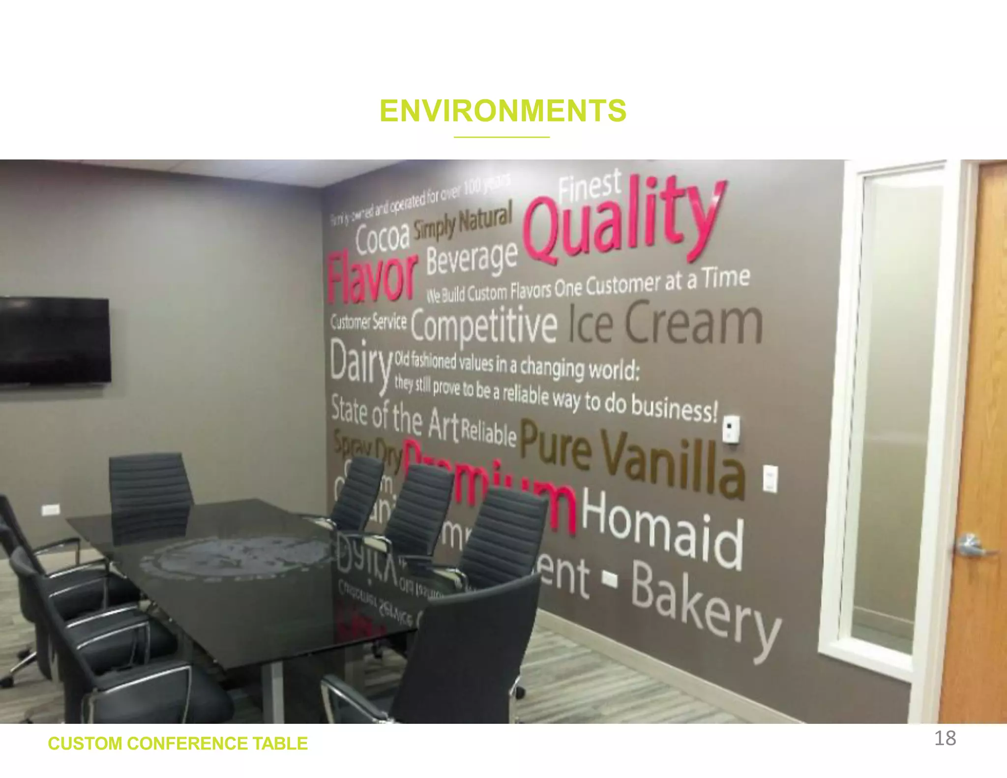 ENVIRONMENTS
18CUSTOM CONFERENCE TABLE
 