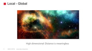 Local - Global
anomaly detection7 08/01/2018
High dimensional: Distance is meaningless
 
