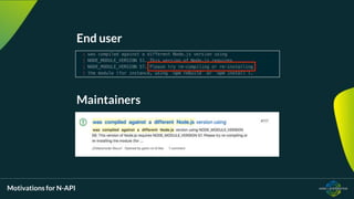 Motivations for N-API
End user
Maintainers
 