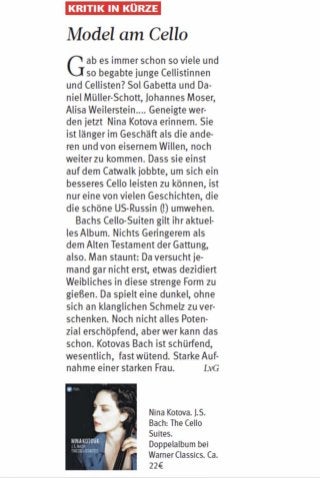 Nina Kotova:  Westdeutsche Allgemeine Zeitung Bach Cello Suites CD Recording Review.